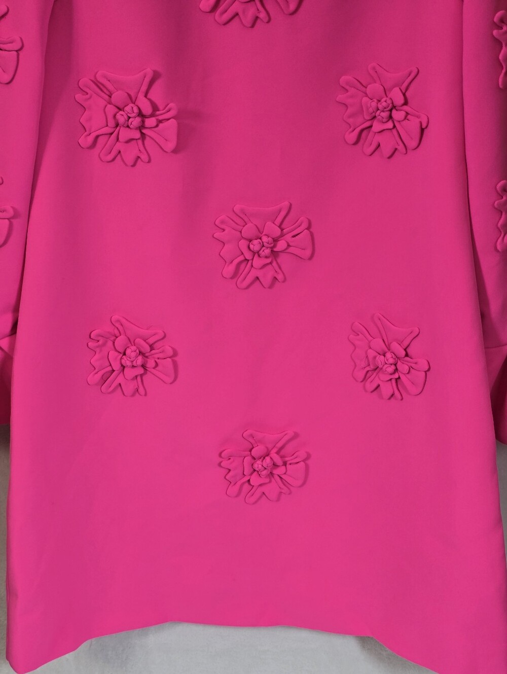 Hot Pink 3D Floral Applique Turtleneck A-line Shift Dress Bell Sleeves Sz.S - Picture 7 of 16